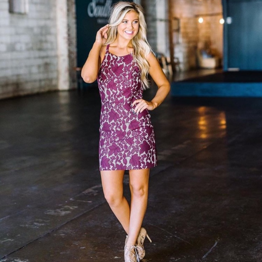 Wine/Nude Lace Dress